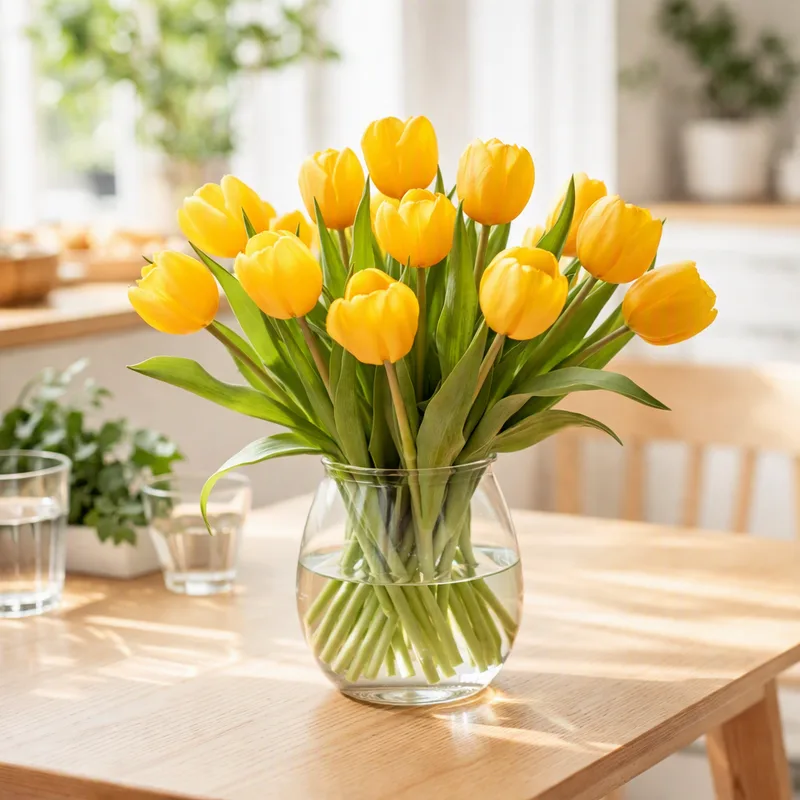 Klassische Tulpen in Wohnraumambiente arrangiert